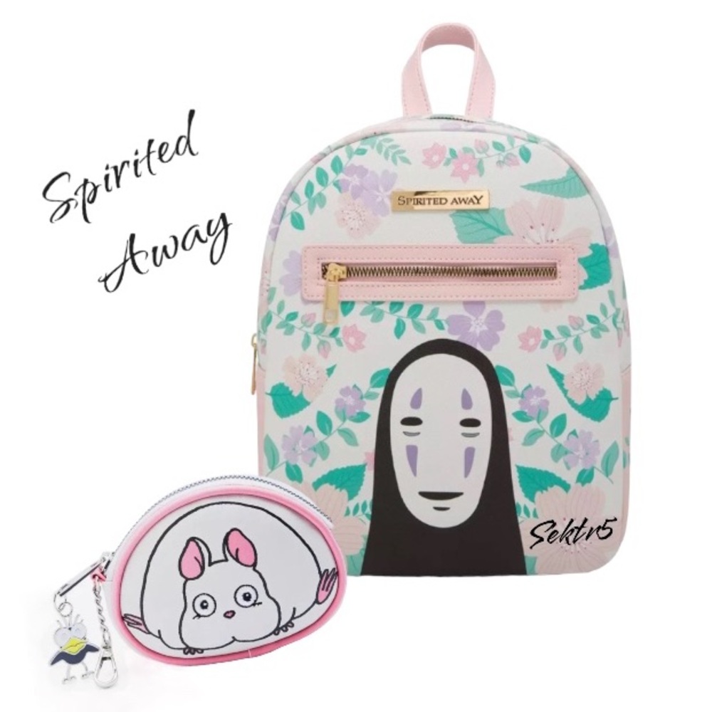 Spirited Away Set No-Face Floral Mini Backpack & Coin Purse Studio Ghibli 🆕 - Picture 1 of 15